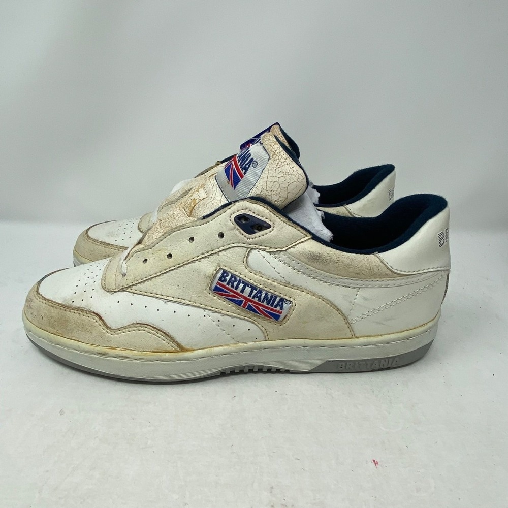Brittania Sneakers 1980s White Mens Leather Athletic Shoes 987-622 Size 9